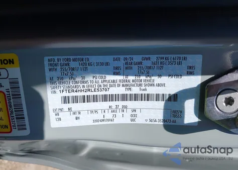 2024 Ford Ranger Xlt from USA, damaged, VIN 1FTER4HH2RLE53707